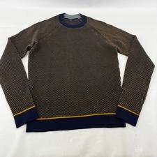 Ted Baker Men's Jumper in Blue/Yellow Cotton Blend Crew Neck Pullover size Small