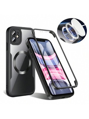 Black Magnetic Phone Case With Built-In Screen Protector For iPhone & Samsung