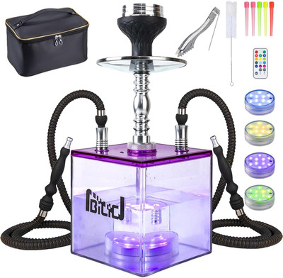 Acrylic Cube 2 Hose Shisha Large Hookah Set w/ Everything Included Large Purple