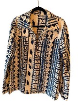 Vintage Mens Hawaiian Bark Cloth Shirt Size Medium Blue Cream Custom Made Tiki