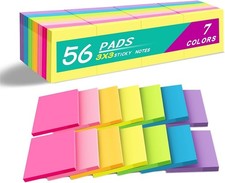  56 Pads Sticky Notes Bulk 3X3 in Post Bright Stickies Colorful Super Sticking
