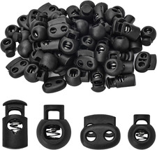 60 Pcs Plastic Cord Locks 4 Styles Spring Toggle Stopper Single Double Hole Stri