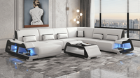 Modern Wohnlandschaft U-Form Couchtisch Weiß Led Sofa Set Couch Design *