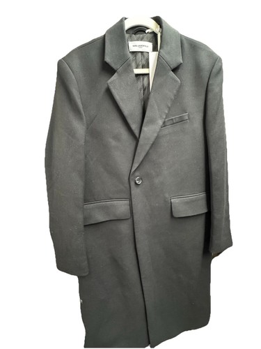 NEW KARL LAGERFELD PARIS Men MEDIUM Black WOOL blend Coat Double-Breasted NWT