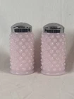 Mosser Pink Hobnail Milk Glass Salt Pepper Shakers Set Chrome Lids Vintage