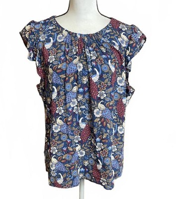 Loft blue print top with flutter sleeves XL