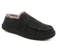 Men's Slip On Moccasin Slippers Comfy Memory Foam House 12 Black-red Plaid