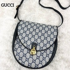 GUCCI PVC Leather Shoulder Bag Crossbody Navy GG Supreme Logo Used From Japan
