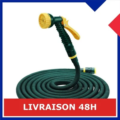 Tuyau d'arrosage extensible HERZO 15 m avec pistolet 7 jets - Photo 1/4