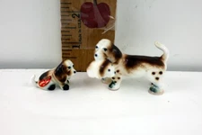 Vintage Genuine Bone China Basset Hound Mom & Puppies Miniature Figurines