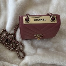 CHANEL Pink Mini Quilted Crossbody Bag Chevron Chain Gold Hardware