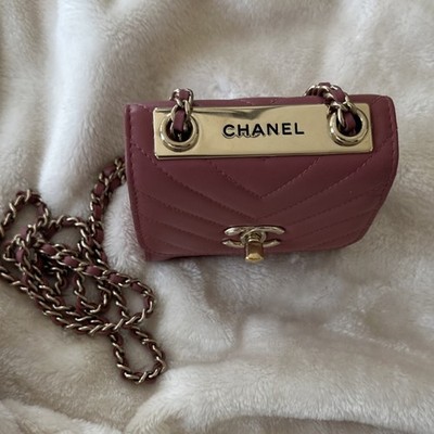 CHANEL Pink Mini Quilted Crossbody Bag Chevron Chain Gold Hardware