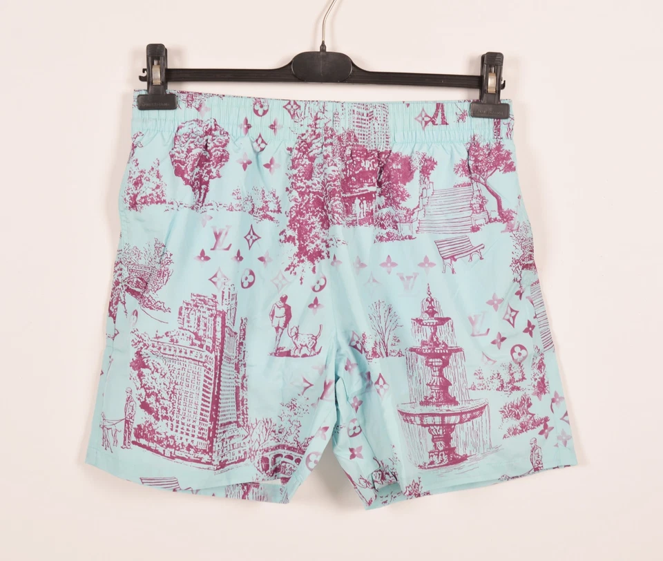 Louis VuittonMen’s Turquoise City Print Designer Swim Shorts Size L Foto 2 de 4