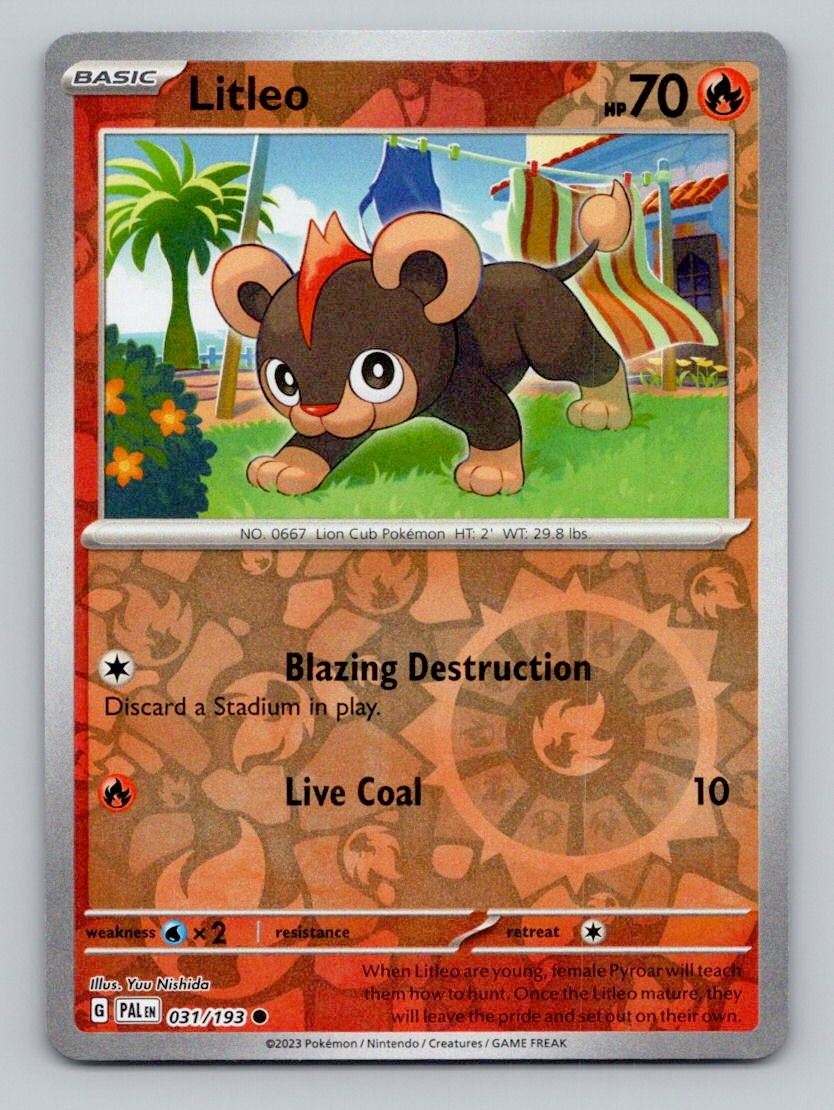 Litleo 031/193 Common Paldea Evolved Pokemon Reverse Holo Near Mint