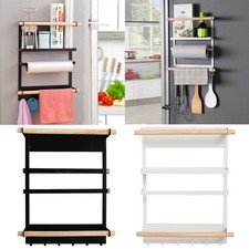 Magnetic Kitchen Refrigerator Storage Rack Shelf Organizer W/ Paper Towel Holder