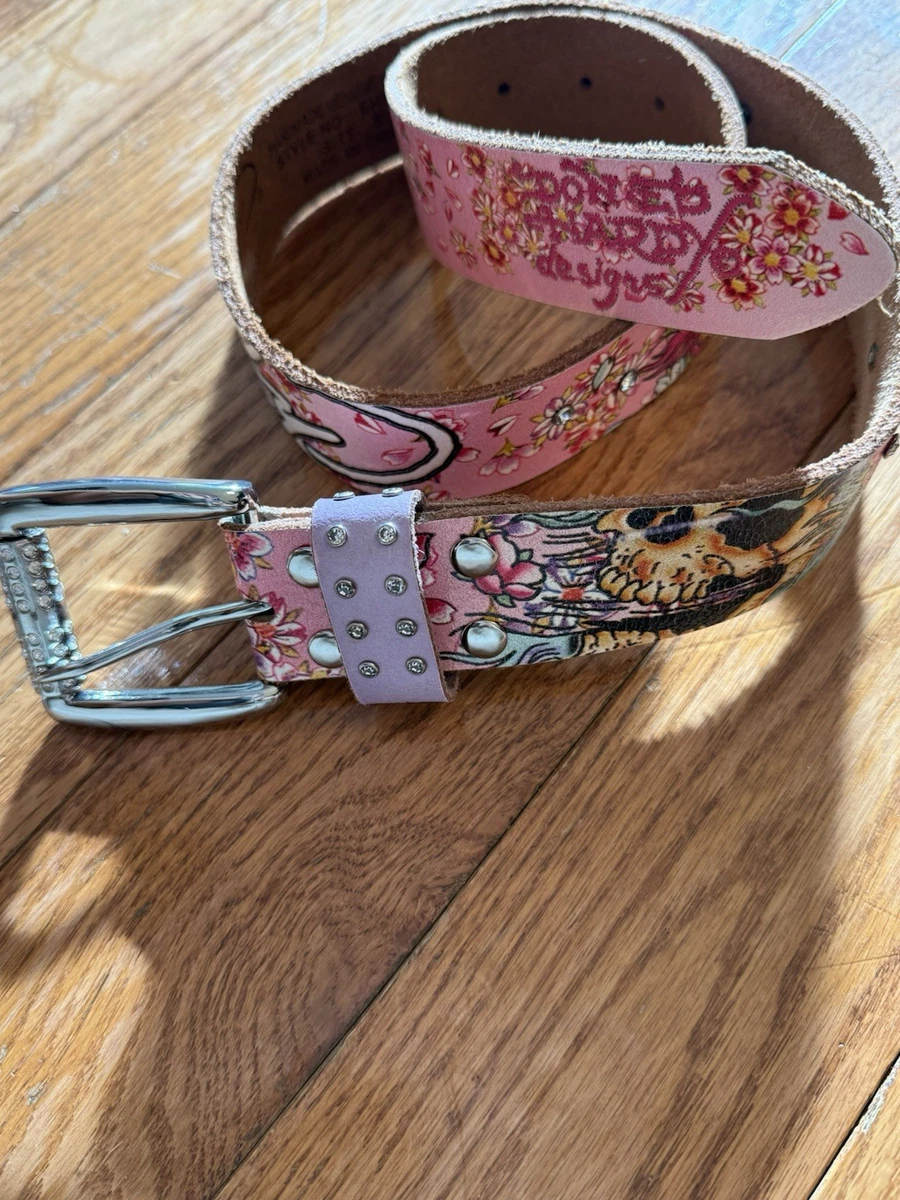 Ed Hardy Belt Womens 29 Pink Black Leather Floral Rhinestones Silver Tone VTG Ed Hardy | Accessories | Ed Hardy Belt Womens 29 Pink Black  main image 3