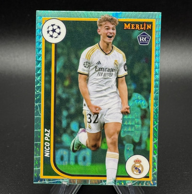 Nico Paz 2023-24 Topps Merlin UCC #117 Aqua Prism Refractor RC Real Madrid NM-MT