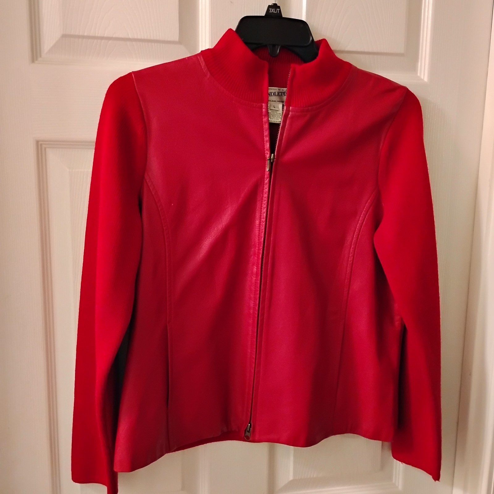 Pendleton Jacket Womens Large Red Leather Wool Kn… - image 1