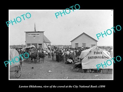 Lawton Oklahoma Crowd The The City Bank c1890 Large Historic Old Photo