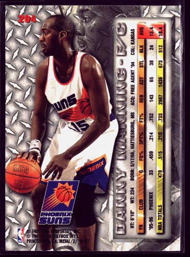 Danny Manning 1996-97 Metal #204 Phoenix Suns - Picture 2 of 2