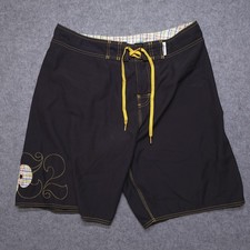 Ocean Pacific Board Shorts Mens 36 Black Yellow OP Plaid Logo Swim Trunks Surf