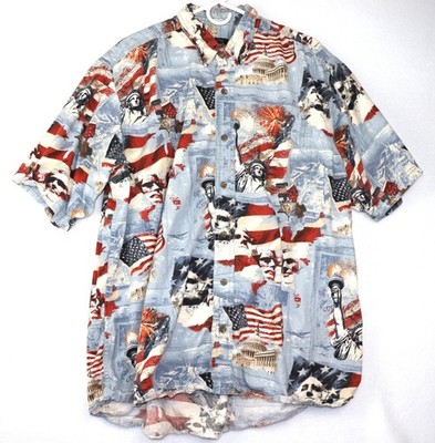 RedHead Patriotic USA Shirt Mens XL Button Up Allover Print Short Sleeve Flag