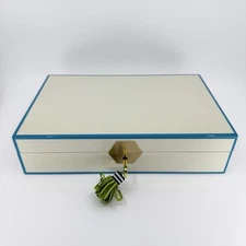 Jonathan Adler Lacquer Jewelry Box with Blue Trim & Brass Lock – Modern Designer