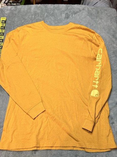 Carhartt T Shirt Men’s XL Tall Loose Fit Sleeve Logo Spell out Work Casual Yello