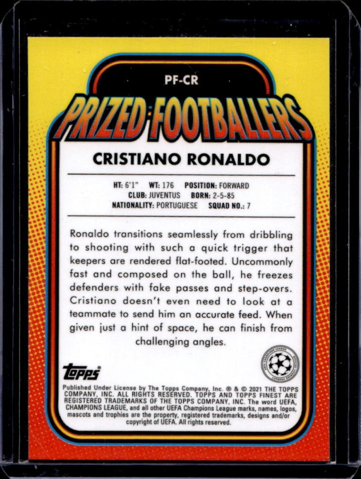 2020 Topps Finest UEFA Cristiano Ronaldo Prized Footballers #PF-CR Juventus view 2