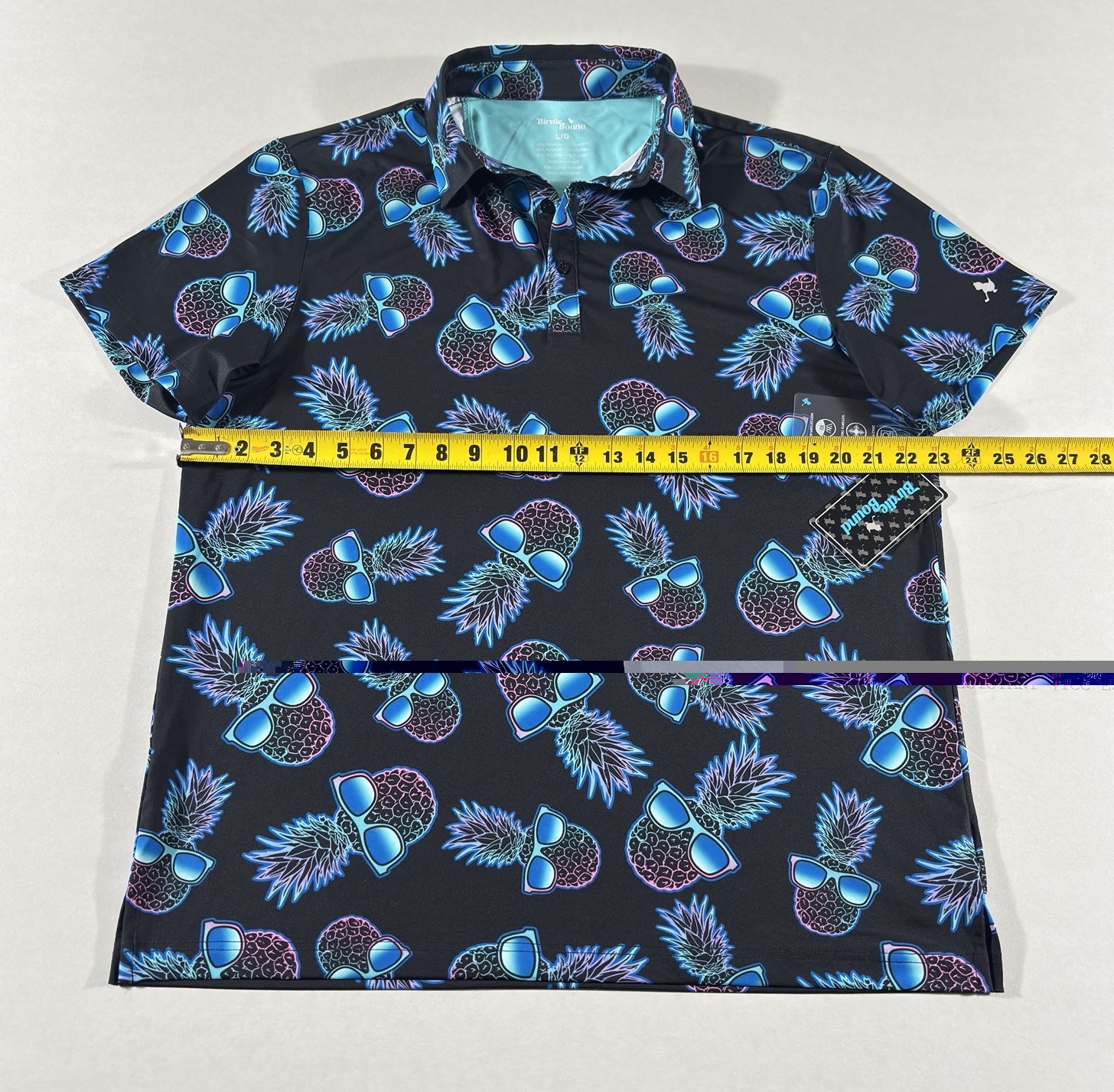 Birdie Bound Polo Shirt Mens Large Pineapple Sunglasses Golf Stretch New