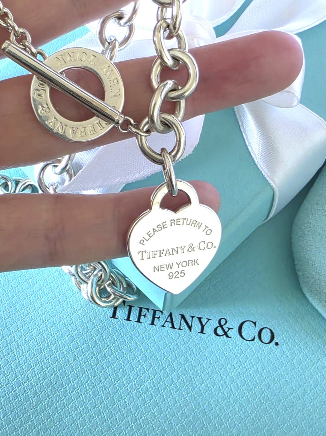 Return to Tiffany & Co. Silver Heart Toggle 16.5 inches Necklace, UK Hallmarked!