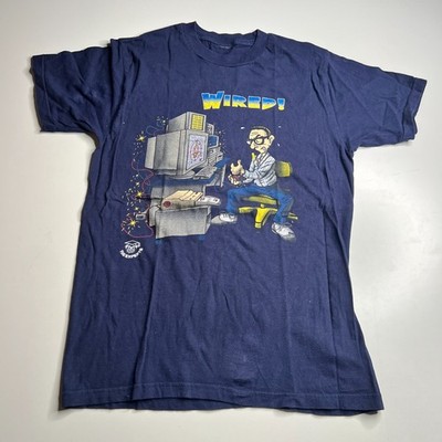 Vintage 1990s  Wired!  The Experts Computer Humor T-Shirt Navy Blue Size M
