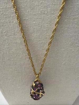 Vtg Signed Joan Rivers Russian Style Egg Glass Rhinestone Pendant Necklace
