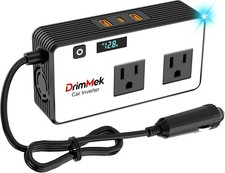 200W Car Power Inverter, Plug Adapter Outlet 12V to 110V Converter White