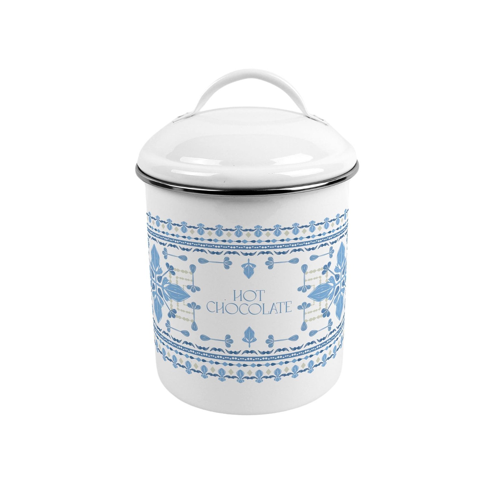 Blue Folk Tile Hot Chocolate Canister - Medium Metal Kitchen Storage with Handle