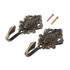 2Pcs Curtain Tiebacks Hook Vintage Bronze Rose Pattern Carved Wall Hooks Key ...
