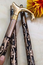 NEW SOLID ANTIQUE SOLID BRASS HANDLE WOODEN WALKING STICK CANE VINTAGE DESIGNER