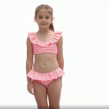 N.W.T Wonder Nation Girls Seersucker Ruffle Bikini Swimsuit W/UPF 50 2-Piece Set
