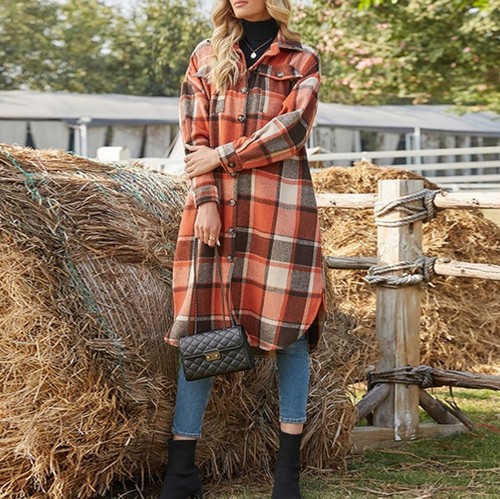Trench cappotto lungo donna oversize monopetto finta lana a quadri shacket taglia M - Foto 5 di 6