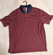 2XL - Mens - Adidas Golf Red Navy Blue White Striped Polo Shirt Short Sleeve