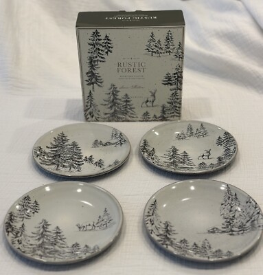 Pottery Barn APPETIZER PLATES Rustic FOREST SCENIC