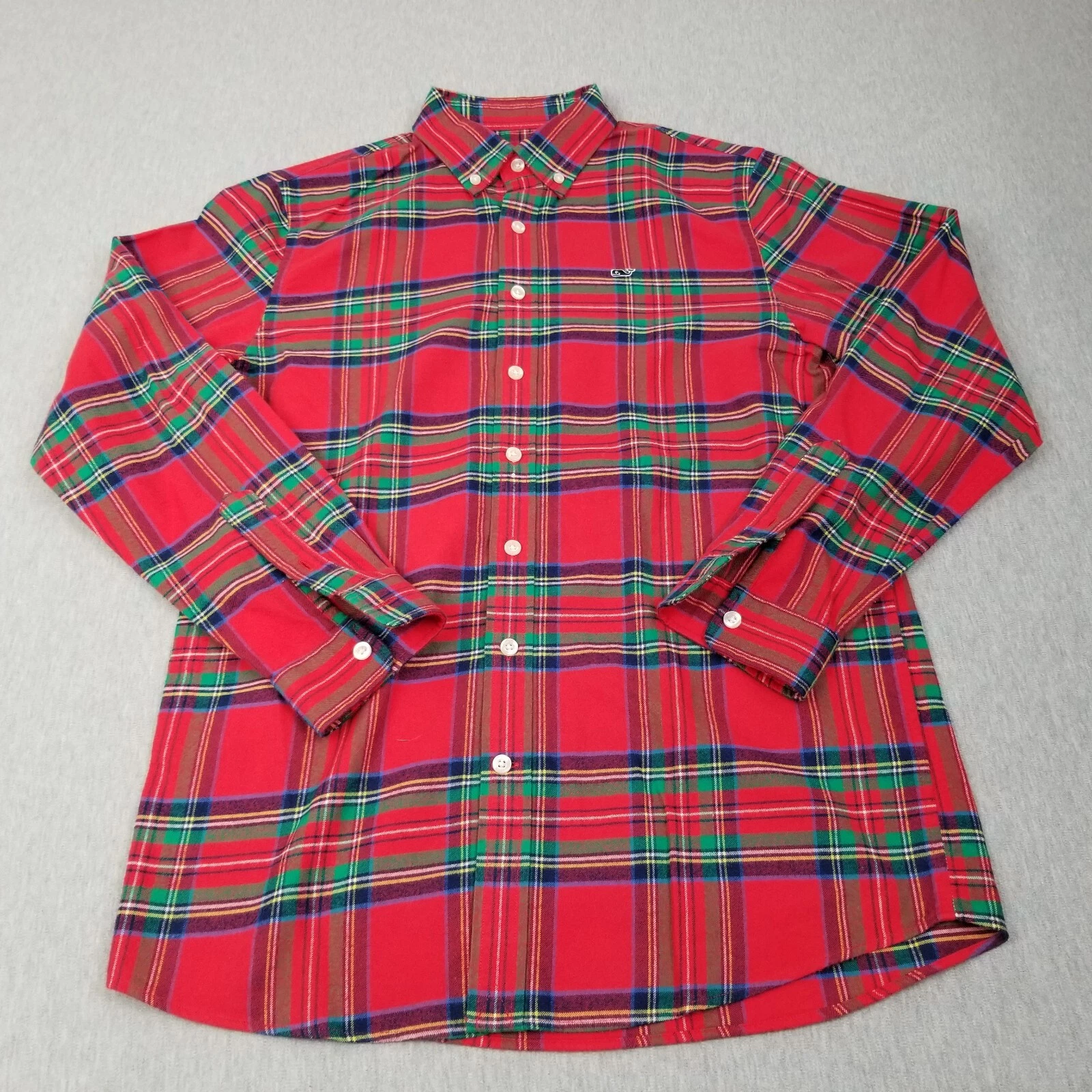 Vineyard Vines Shirt Men Extra Large Whale Polo Long Sleeve Button Up Cotton Red