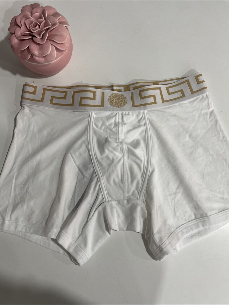 Versace Organic Cotton Greek Key Boxer Brief: Size 4: White (77)