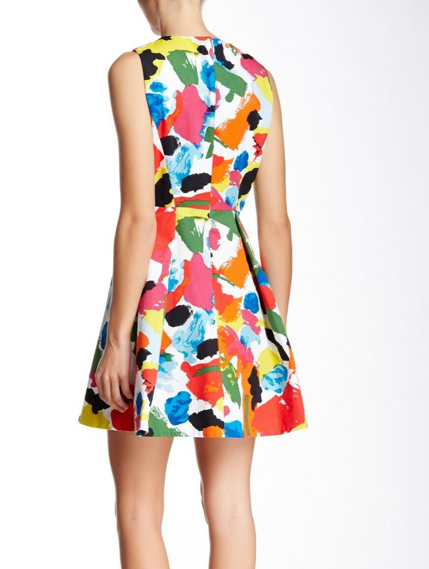 Kate Spade Classic Saturday sz 0 DRESS Fit Flare Pockets Pleats abstract  Print