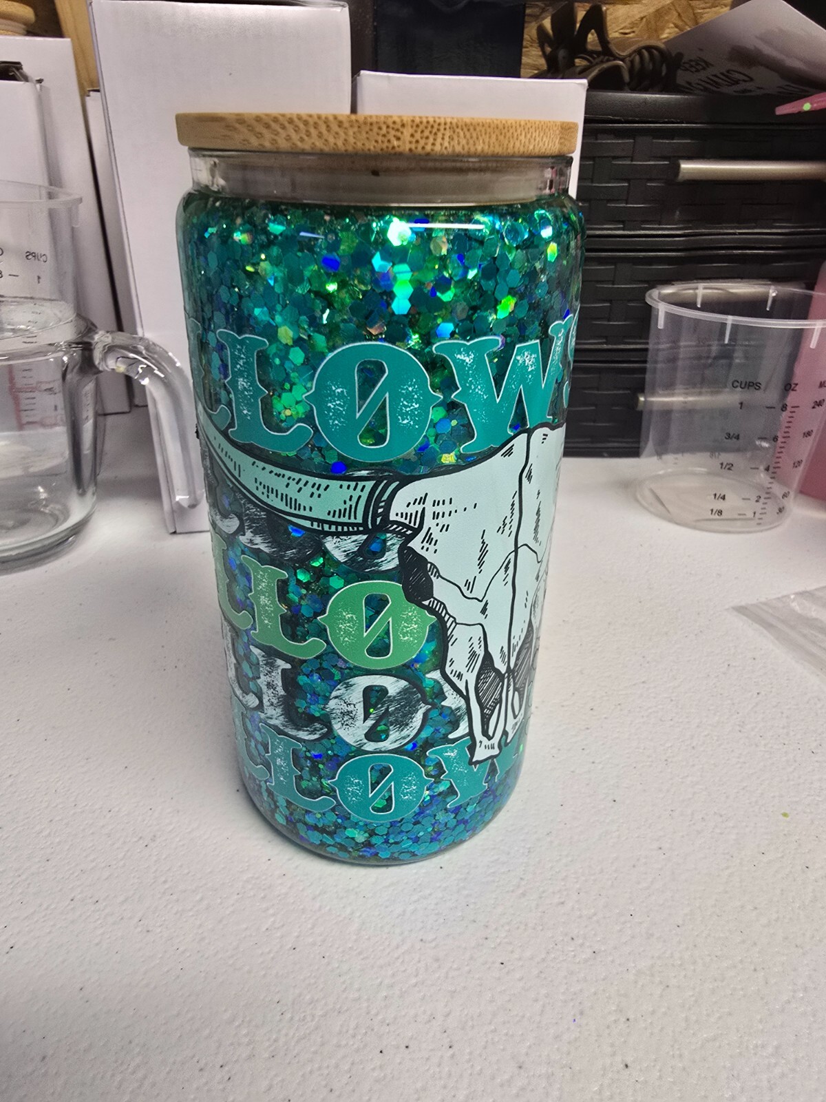 16oz Yellow Stone Custom Snow Globe Tumbler with Unique Design