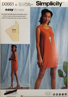 Simplicity D0661 Sleeveless Knit Dress - One EASY Pattern Piece Sz 4-26  8379 | eBay