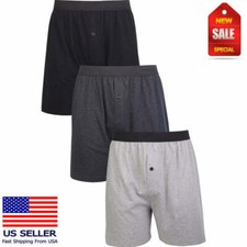 3Pc Men's Plain Boxer Shorts 100 Cotton Underwear Knit Solid Assorted Color L