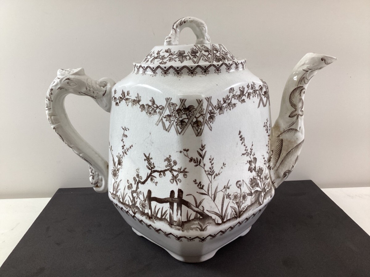 Ridgway 1850s-1884 STONEWARE Prairie Flowers Coffee Tea pot display picture 1