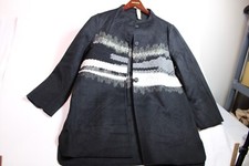 $249 Wool Embroidered Cocoon Coat Topper Knit S Marla Wynne Black White Oversize