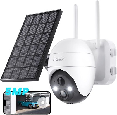 Outdoor 5MP WiFi Solar Security Camera 360°Wireless Home Battery PTZ CCTV System